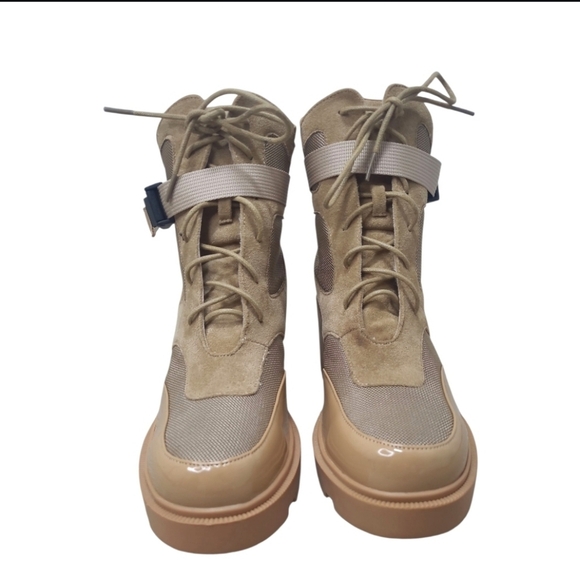 Vivianly MOTO Lace-Up Chunky Heel Platform Combat Boots Nude Size 10 - Picture 8 of 16